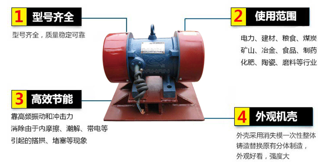 lzf倉壁振動器：1，型號齊全：型號齊全，質(zhì)量穩(wěn)定可靠。2，適用范圍：電力，建材，糧食，煤炭，礦山，冶金，食品，制藥，化肥，陶瓷，磨料等行業(yè)。3，高效：靠高頻振動和沖擊力消除由于內(nèi)摩擦，潮解，帶電等引起的塔供，堵塞等現(xiàn)象。4，外觀機殼：外殼采用消失模一次性整體鑄造替換原有分體制造，外觀好看，強度大。